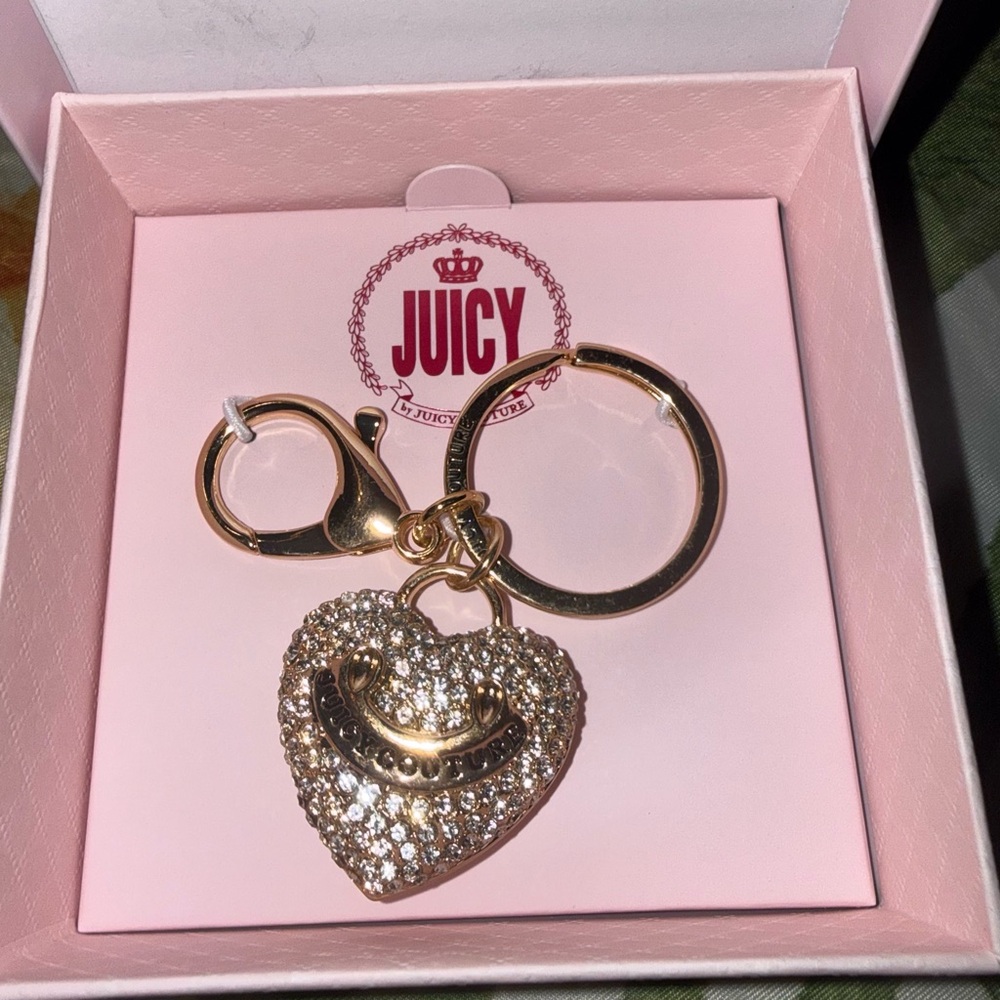 Juicy Couture Gold Crystal Heart Key Holder with Smile Accent